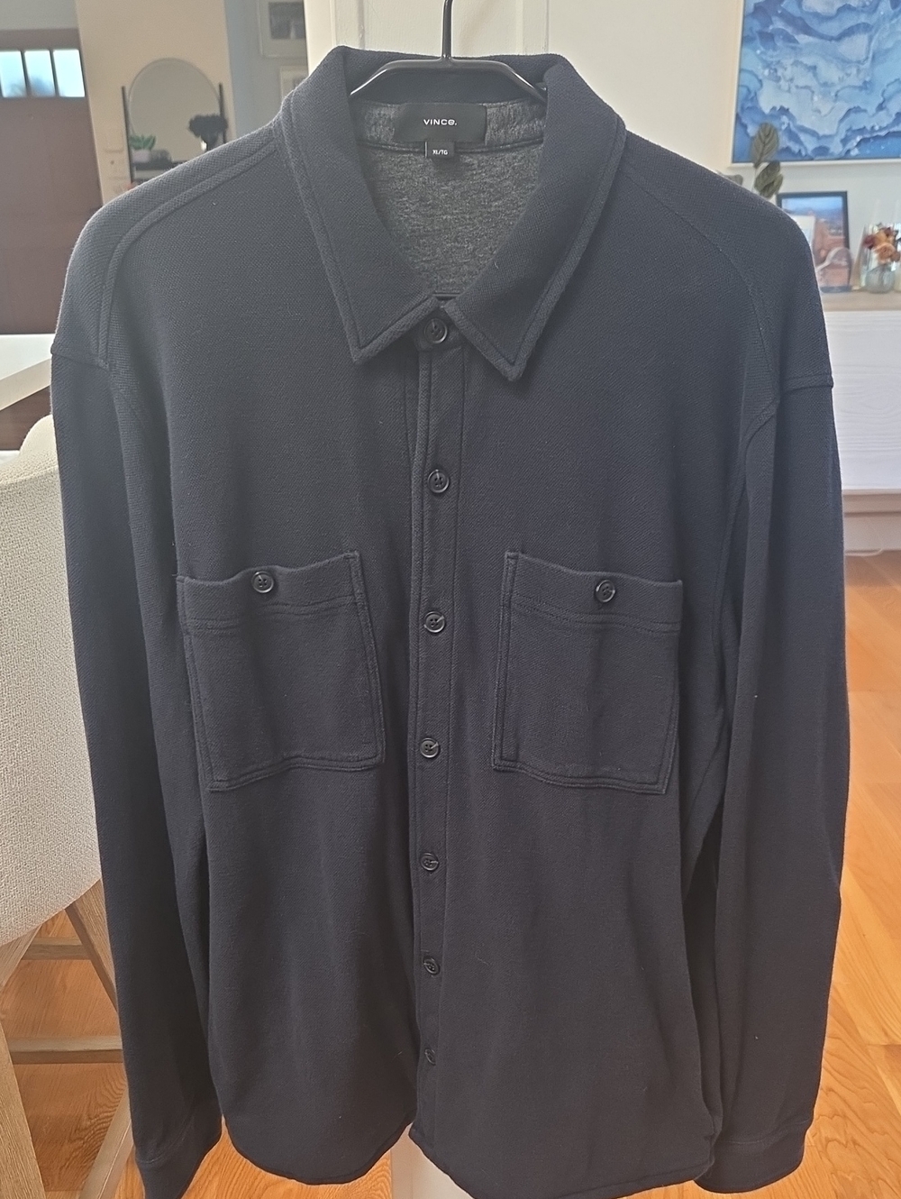 Vince Men's Navy Blue Front Button-Up Pocket Cotton Blend Shirt Jacket (XL)